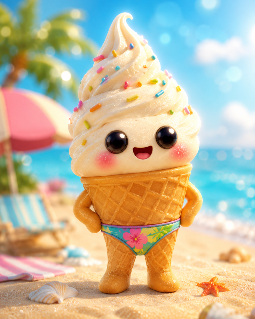 Cute Soft Serve Ice Cream Cone created using Midjourney, but can be done in ChatGPT. Prompt available.