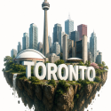 Toronto as if it were a floating island in the sky, featuring the CN Tower and the city skyline