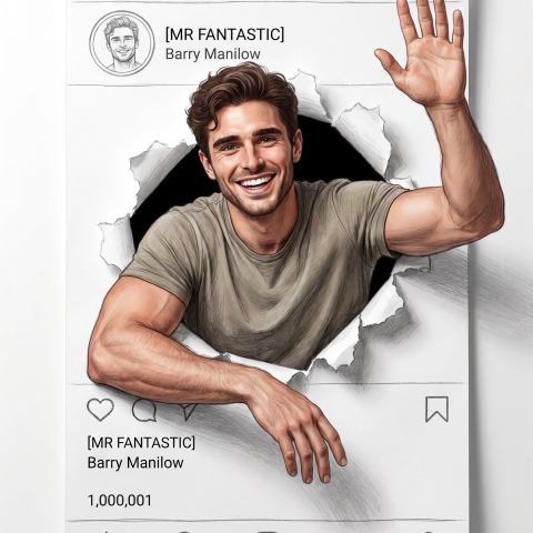 Man popping out of instagram post in a fun 3D image