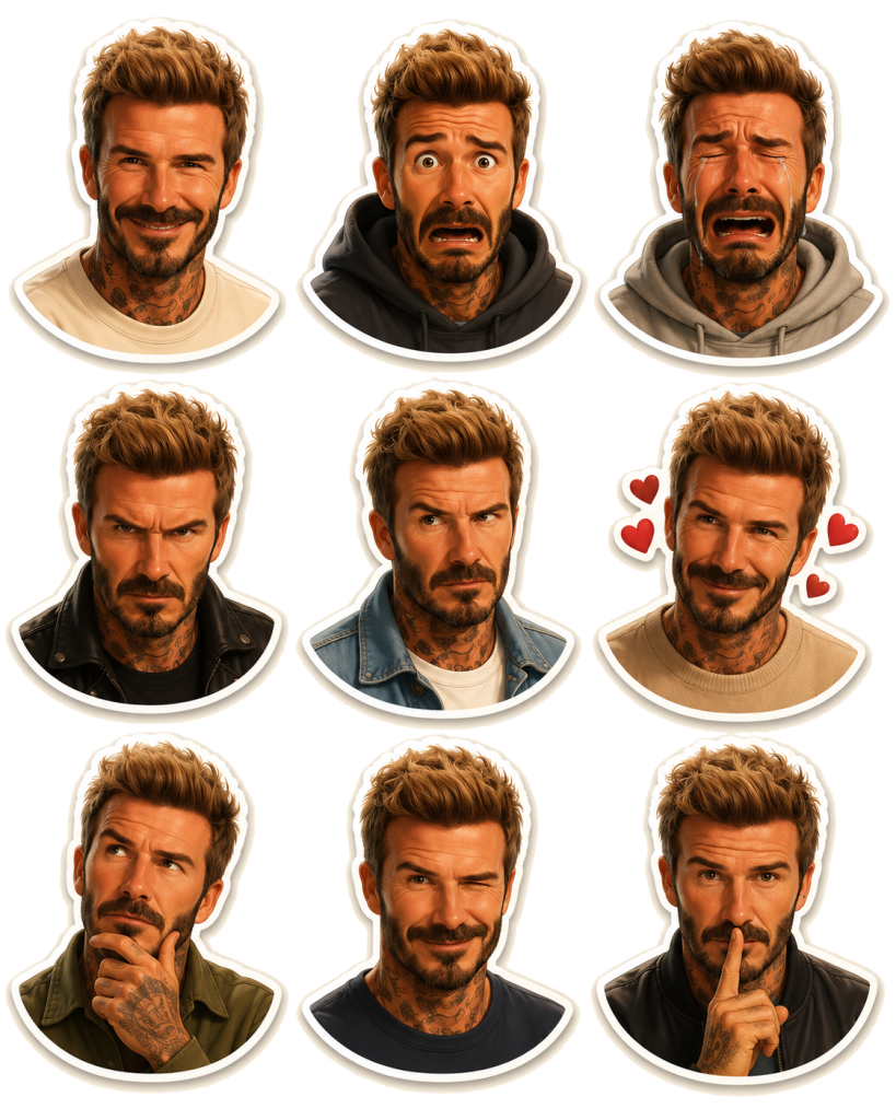 David beckham sticker set created using ChatGPT with prompting details.