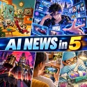 AI News in 5 cover featuring five stories about lawsuits, AI security, app creation and biotechnology