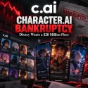Character.AI bankruptcy illustration showing AI chatbots and Disney's $20 million bid